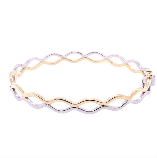 Yellow and White Gold Wavy Hinged Bangle  Gardiner Brothers   