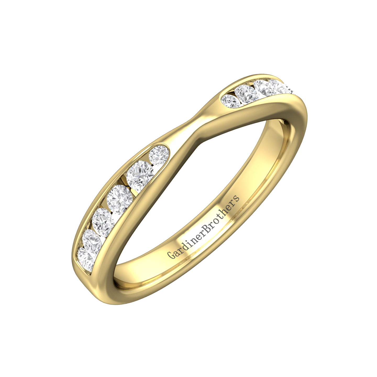 Round Brilliant cut, Bow Tie Shaped Diamond Wedding Band  gardiner-brothers 0.27cts 18ct Yellow Gold 