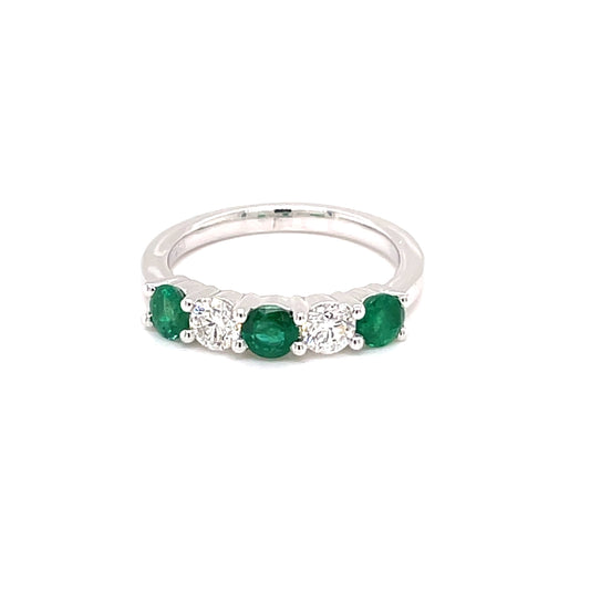 Emerald and Round Brilliant Cut Diamond 5 Stone Ring  Gardiner Brothers   