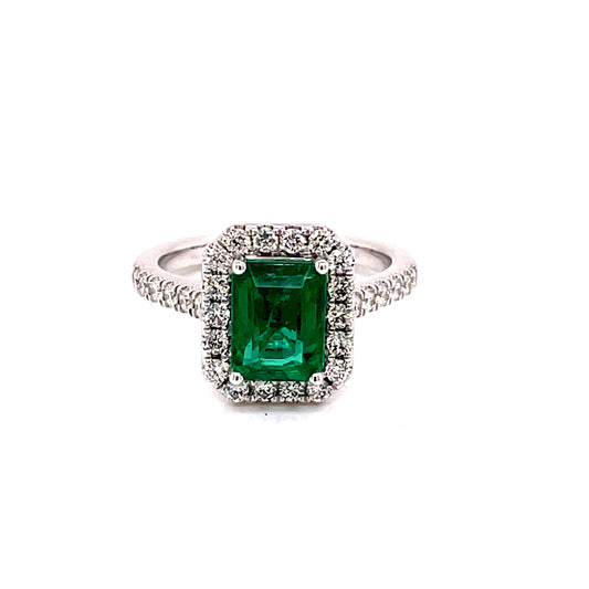 Emerald and Diamond Halo Style Ring  Gardiner Brothers   