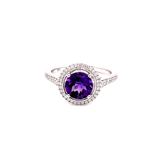 Amethyst and Diamond Halo Style Ring  Gardiner Brothers   