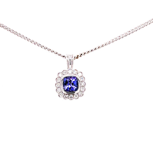 Tanzanite and Diamond Vintage Style Pendant  Gardiner Brothers   