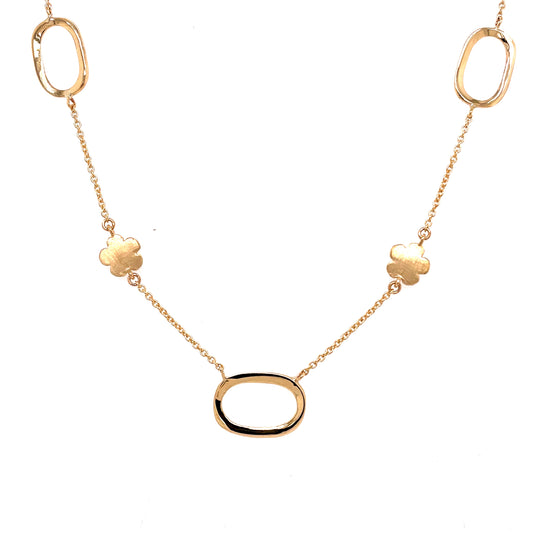 Yellow Gold Oblong Link and Flower Necklace  Gardiner Brothers   