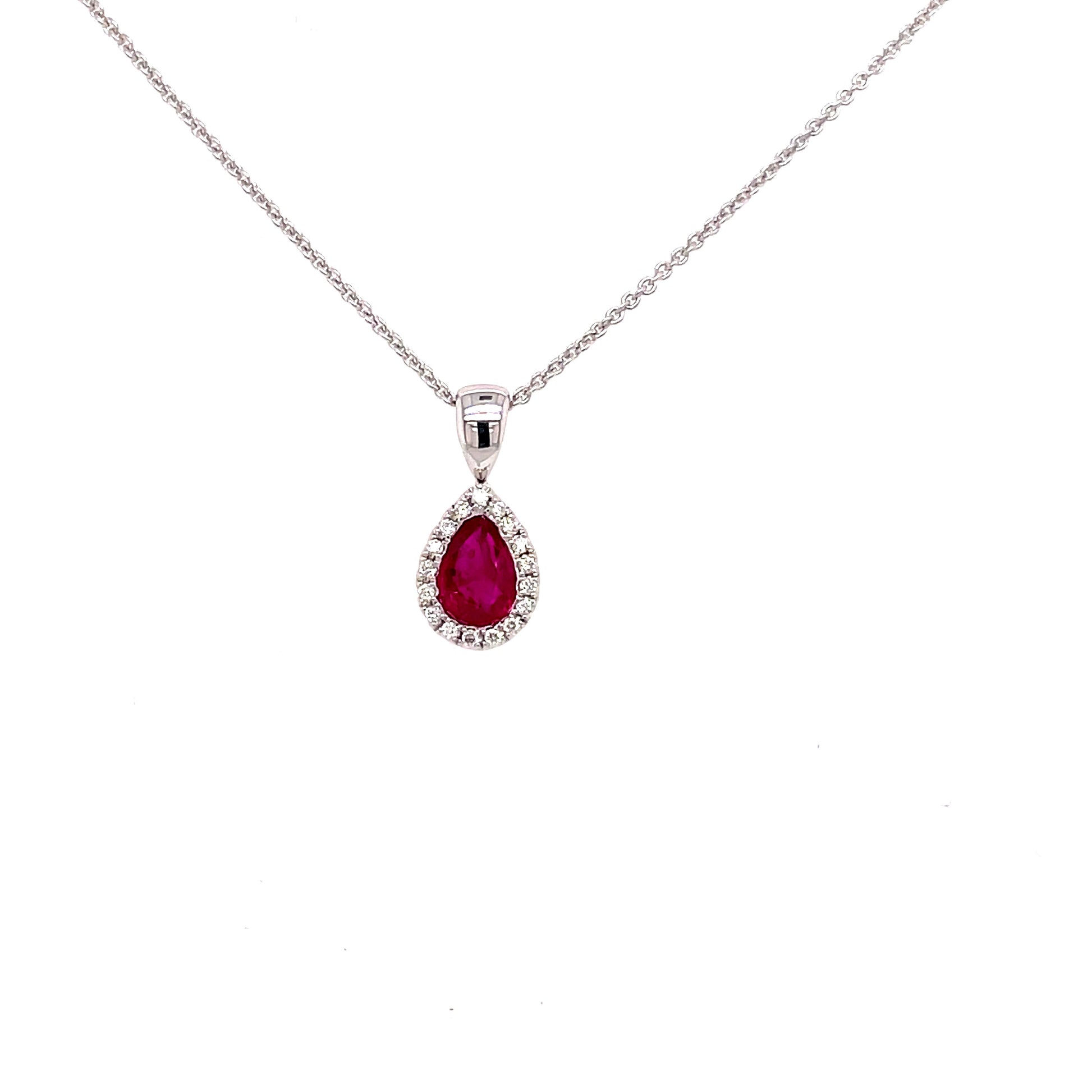 Pear Shaped Ruby and Diamond Halo Style Pendant  Gardiner Brothers   