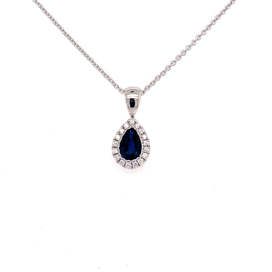 Pear Shaped Sapphire and Diamond Halo Pendant  Gardiner Brothers   