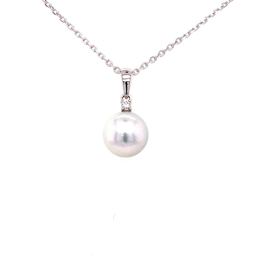 8mm Akoya Pearl and Round Brilliant Cut Diamond Pendant Gardiner Brothers