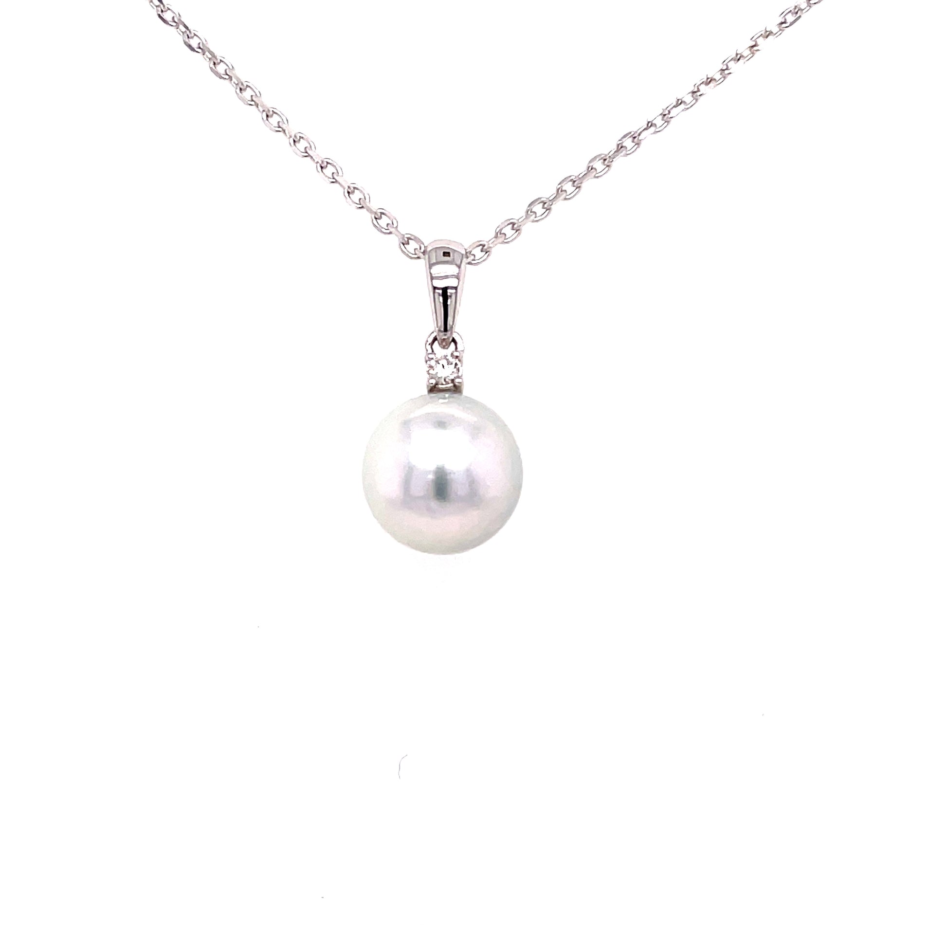 10mm Akoya Pearl and Round Brilliant Cut Diamond Pendant Gardiner Brothers