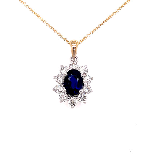 Sapphire and Round Brilliant Cut Diamond Cluster Style Pendant  Gardiner Brothers   