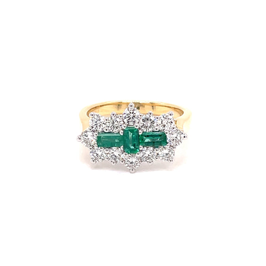 Yellow Gold Emerald and Diamond Cluster Style Ring  Gardiner Brothers   