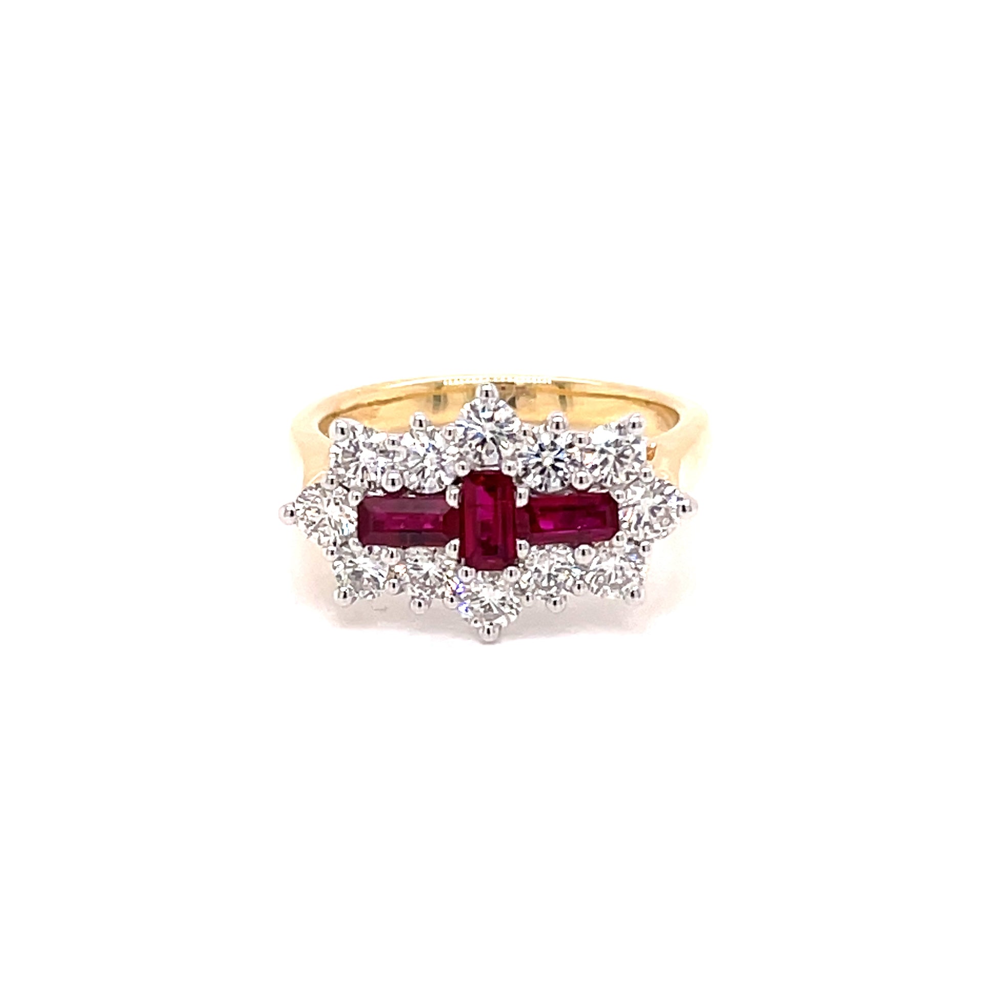 Yellow Gold Ruby and Diamond Cluster Style Ring  Gardiner Brothers   