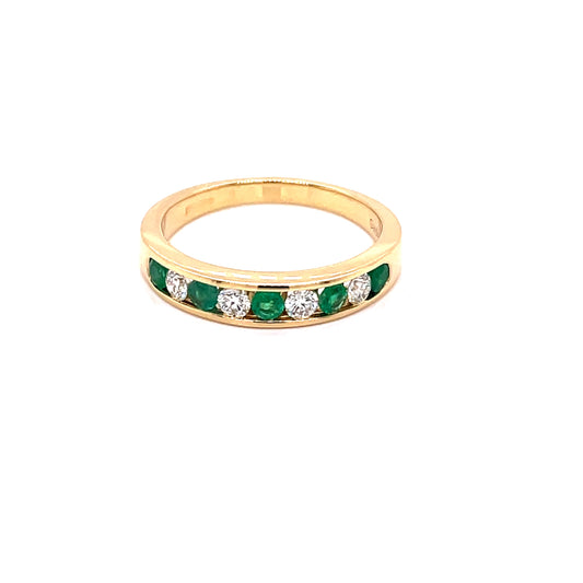 Round Brilliant Diamond and Emerald 9 Stone Ring  Gardiner Brothers   
