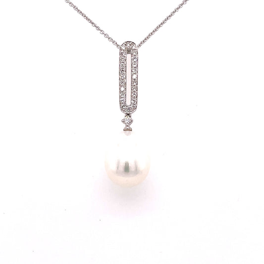 Akoya Pearl and Double Row of Round Brilliant Cut Diamonds Pendant  Gardiner Brothers   