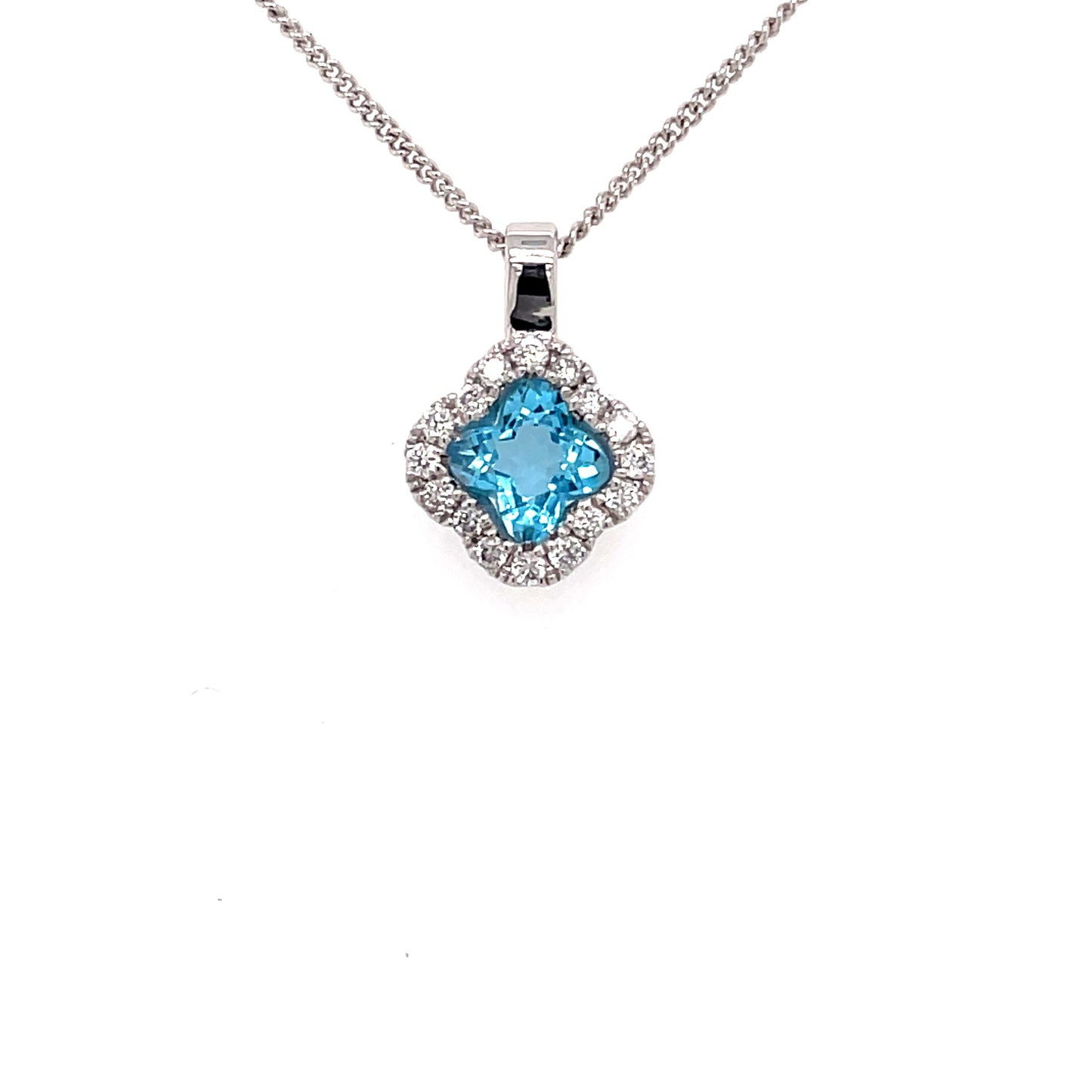 Blue Topaz and Diamond Halo Style Pendant  Gardiner Brothers   