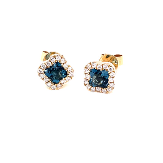 London Blue Topaz and Diamond Halo Style Earrings  Gardiner Brothers   