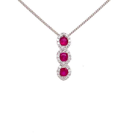 Ruby and Diamond Halo Style Drop Pendant  Gardiner Brothers   