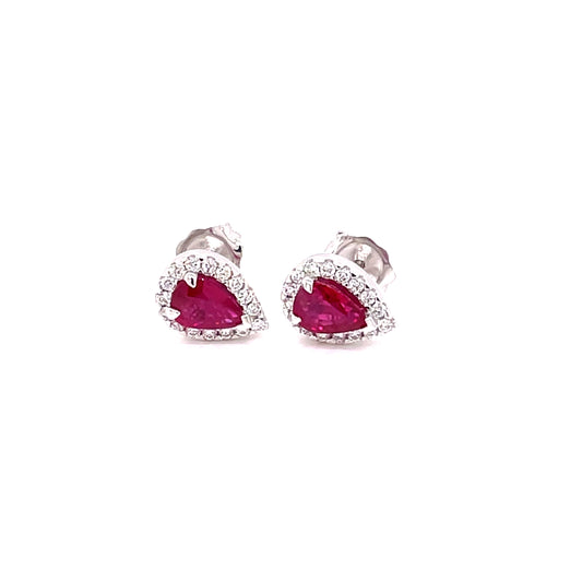 Ruby and Diamond Pear Shaped Halo Style Earrings  Gardiner Brothers   