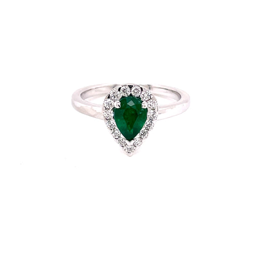 Emerald and Diamond Pear Shaped Halo Style Ring  Gardiner Brothers   
