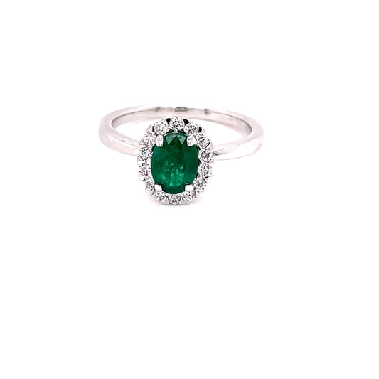 Emerald and Diamond Oval Shaped Halo Ring  Gardiner Brothers   