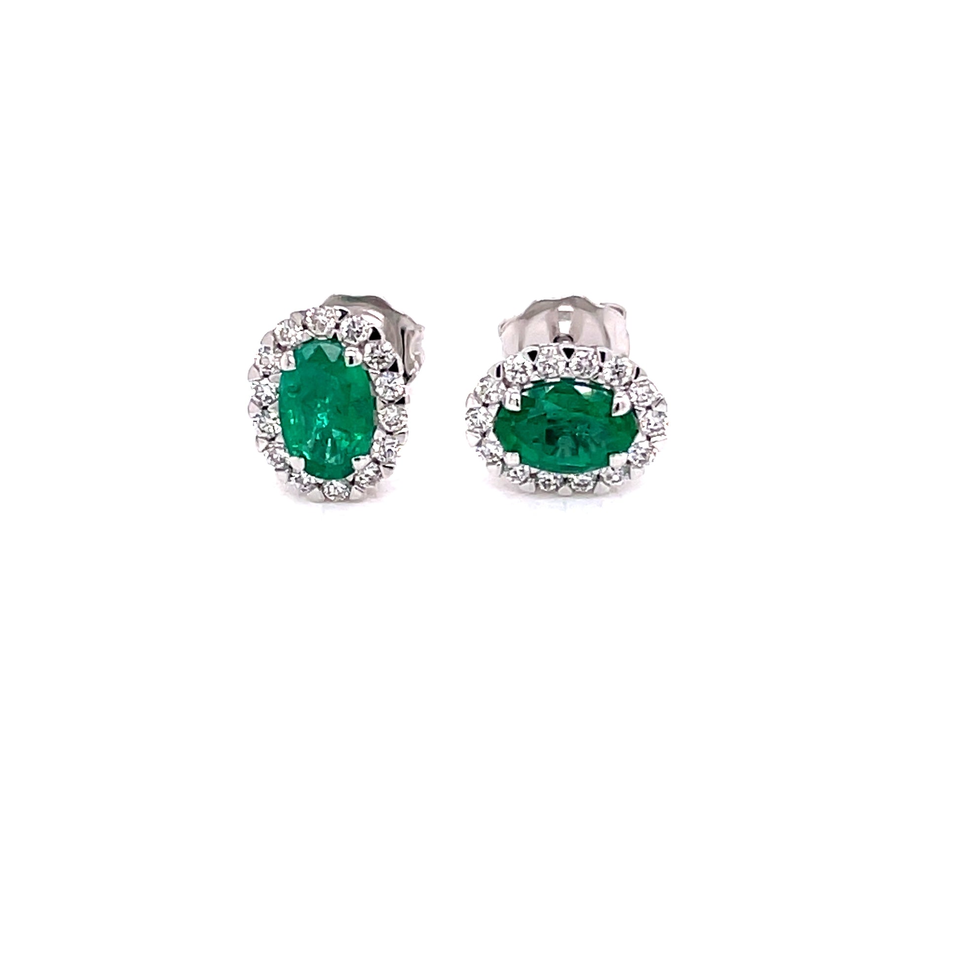Emerald and Diamond Halo Style Oval Earrings  Gardiner Brothers   