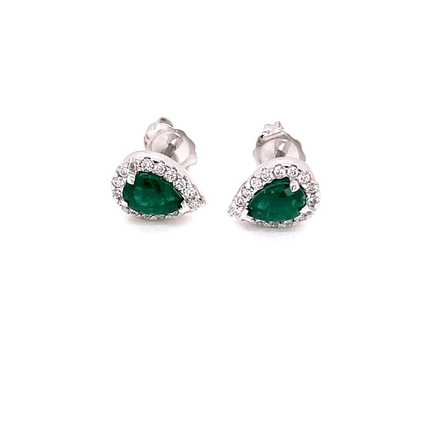 Emerald and Diamond Pear Shaped Halo Style Earrings  Gardiner Brothers   
