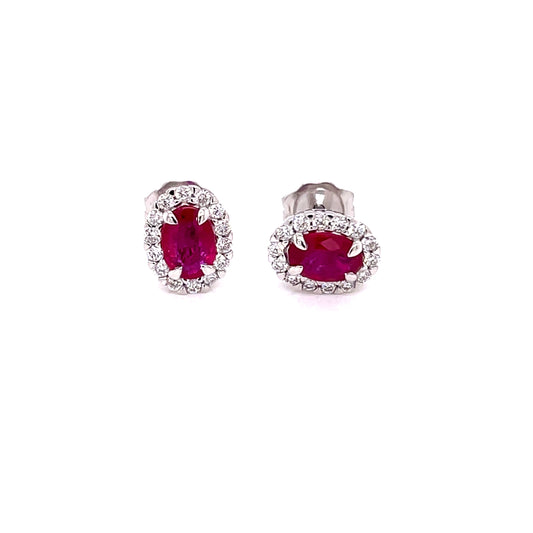 Ruby and Diamond Oval Shaped Halo Earrings  Gardiner Brothers   