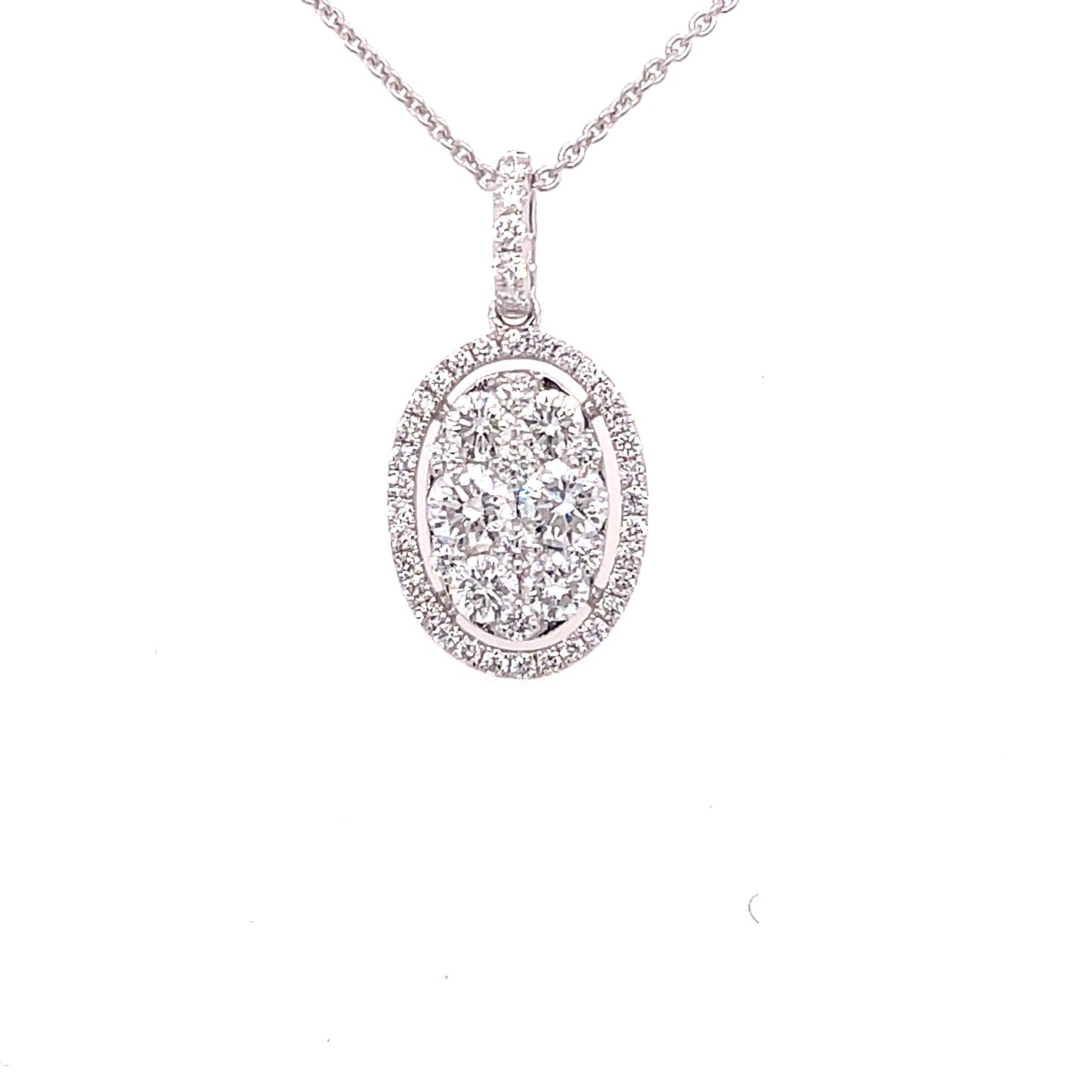 Round Brilliant Cut Diamond Cluster Pendant in an Oval Shape  Gardiner Brothers   