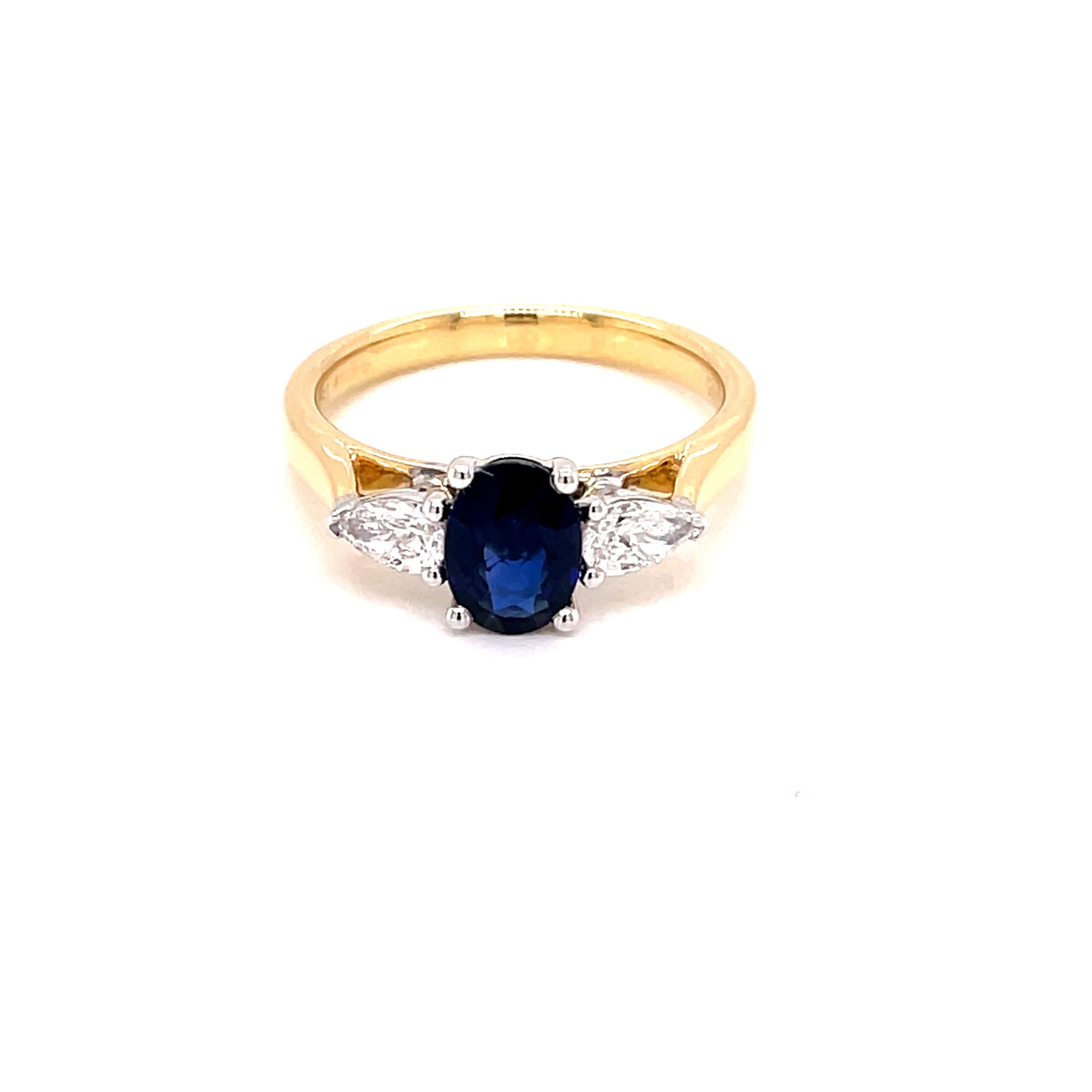 Oval Sapphire and Pear Shaped Diamond 3 Stone Ring  Gardiner Brothers   
