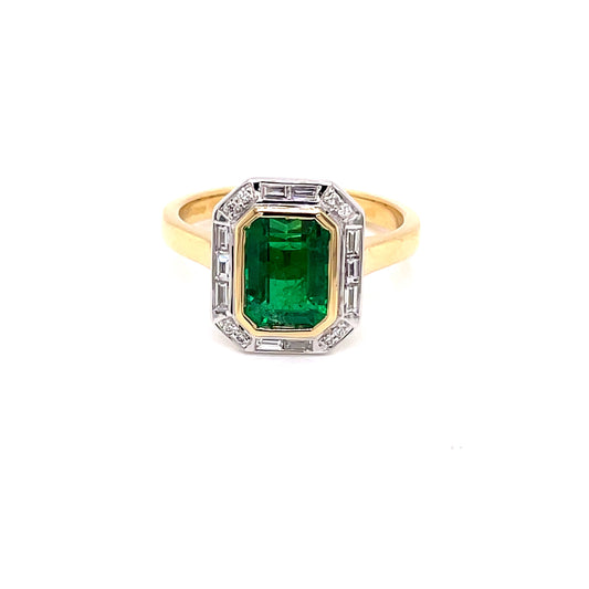 Emerald and Diamond Vintage Halo Style Ring  Gardiner Brothers   