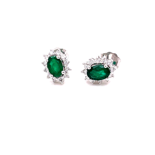 Emerald and Round Brilliant Cut Diamond Cluster Style Earrings  Gardiner Brothers   