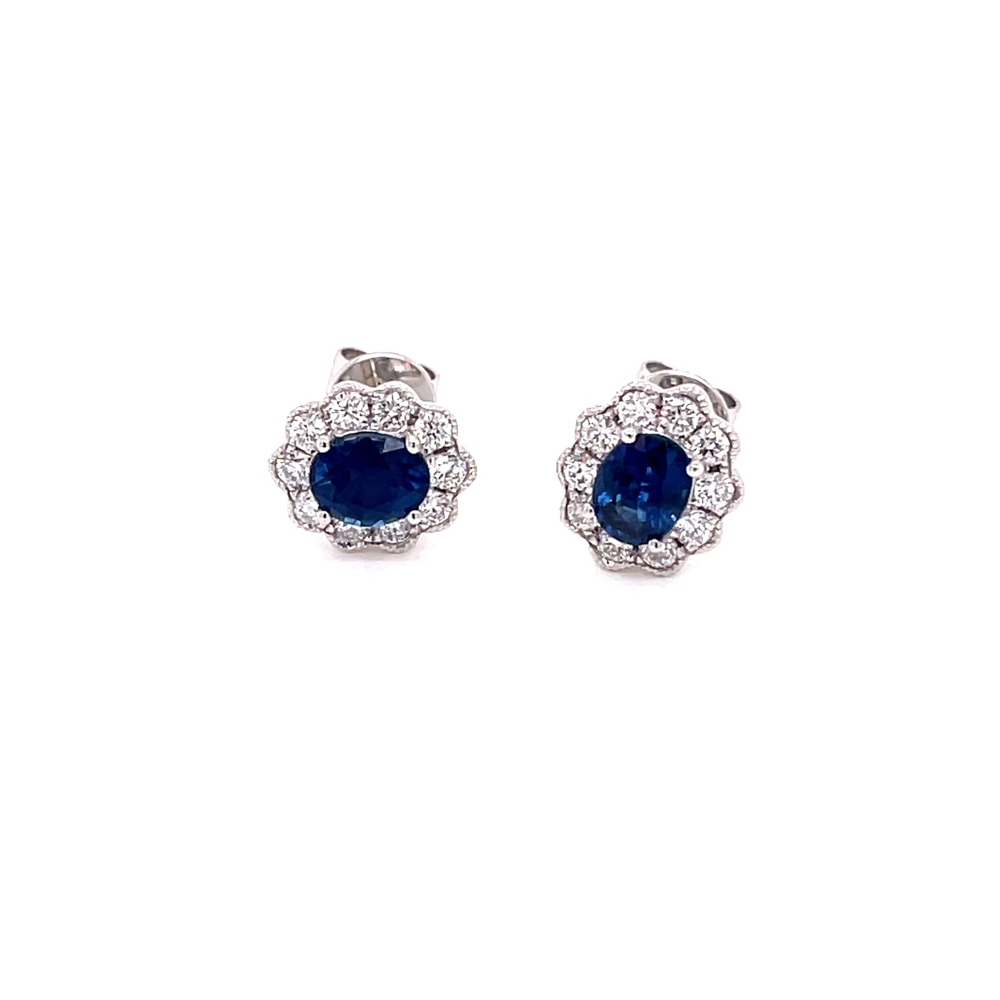 Sapphire and Round Brilliant Cut Diamond Cluster Style Earrings  Gardiner Brothers   