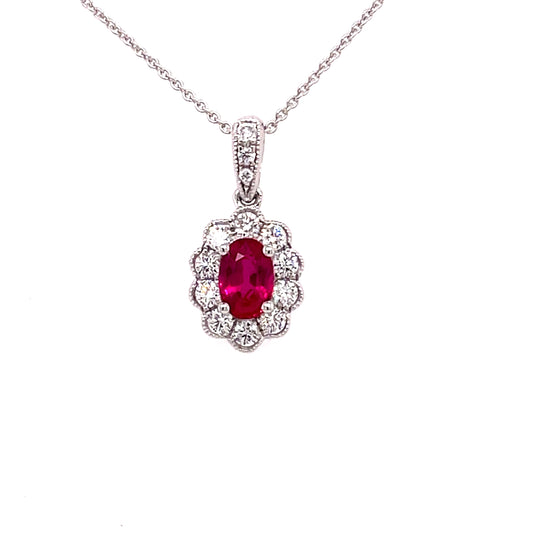 Ruby and Round Brilliant Cut Diamond, Vintage Style Cluster Pendant  Gardiner Brothers   