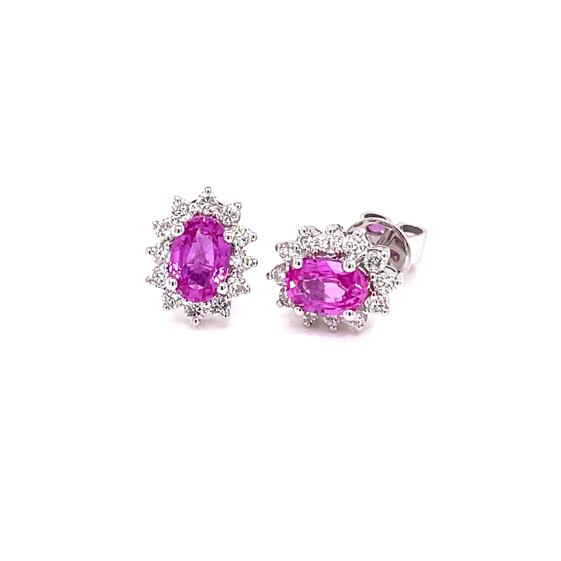 Pink Sapphire and Round Brilliant Cut Diamond Cluster Earrings  Gardiner Brothers   