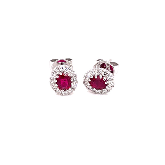 Ruby and Diamond Halo Style Earrings  Gardiner Brothers   