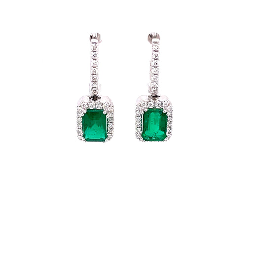 Emerald and Diamond Halo Style Drop Earrings  Gardiner Brothers   