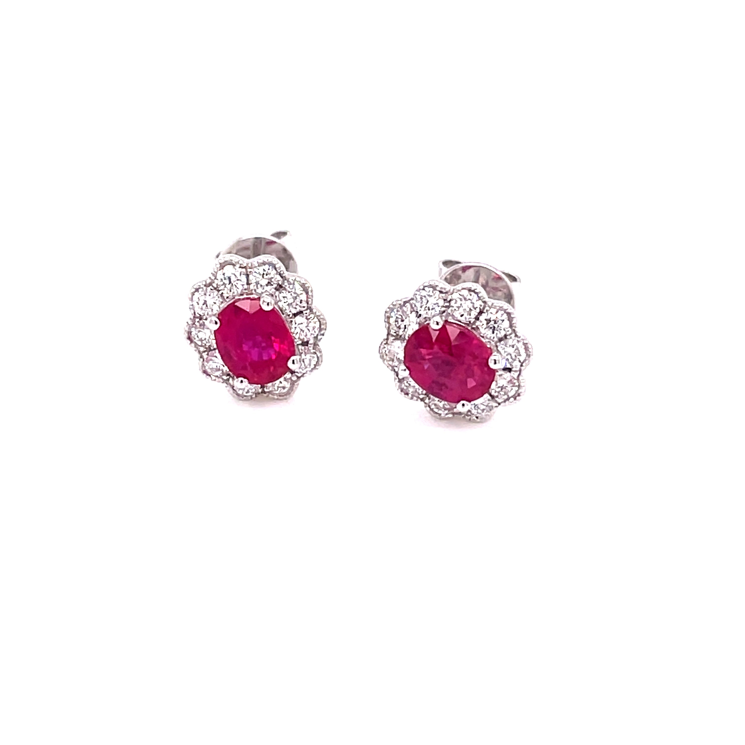 Pre-Owned 14ct White Gold 1.90ct Ruby and 0.65ct Diamond Stud Earrings  GMC(108/11/1)