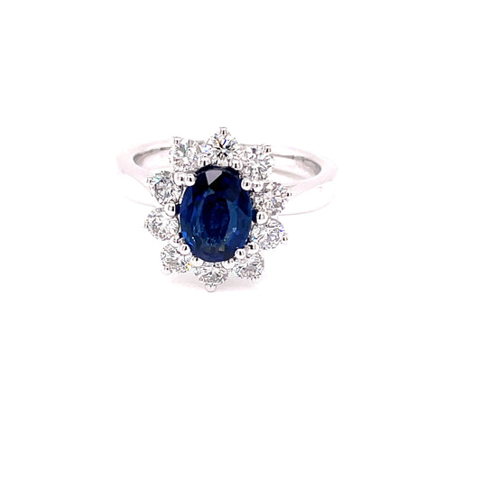 Sapphire and Round Brilliant Cut Diamond Cluster Ring  Gardiner Brothers   