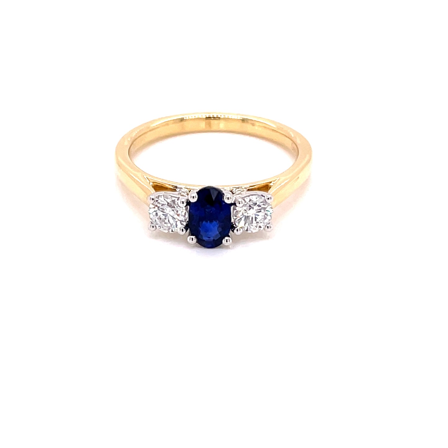 Oval Sapphire and Round Brilliant Cut Diamond 3 Stone Ring Gardiner Brothers