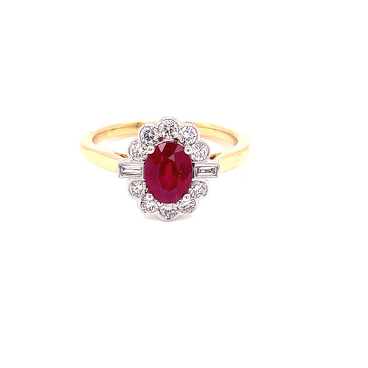Ruby and Diamond Fancy Cluster Style Ring  Gardiner Brothers   