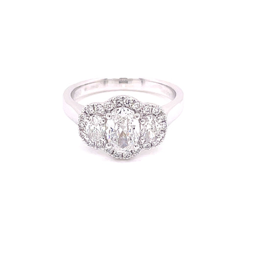 Oval Shaped Diamond 3 Stone Halo Style Ring - 1.26cts  Gardiner Brothers   