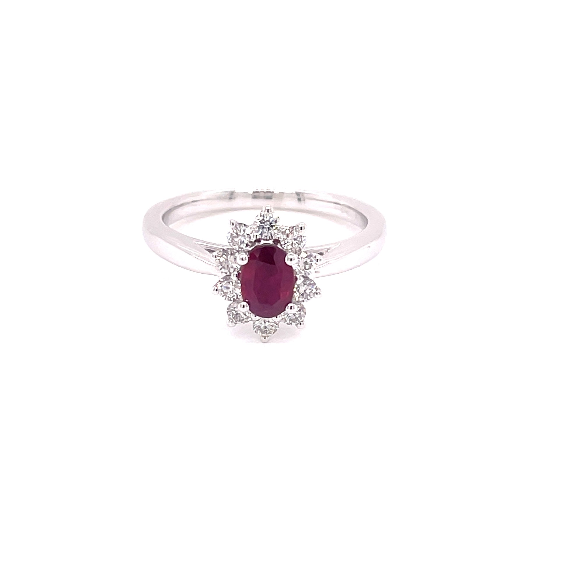 Ruby and Round Brilliant Cut Diamond Cluster Ring  Gardiner Brothers   