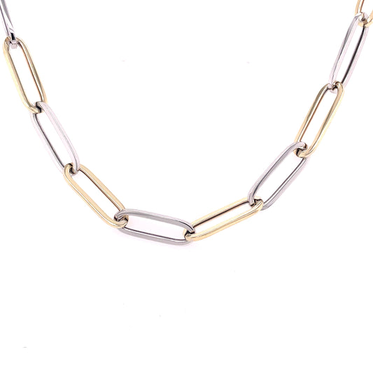 Yellow and White Gold Oblong Link Necklace  Gardiner Brothers   