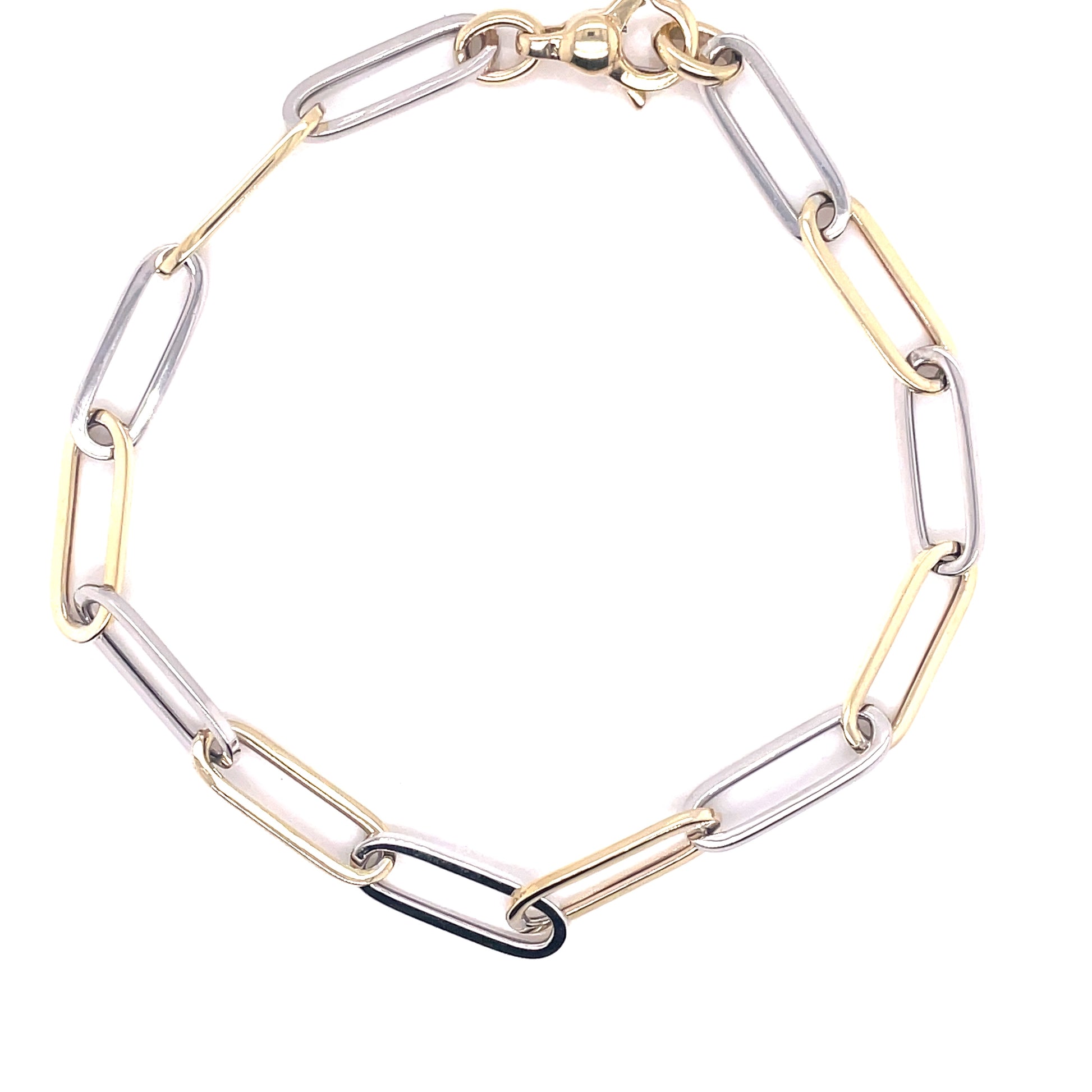 Yellow and White Gold Oblong Link Bracelet  Gardiner Brothers   