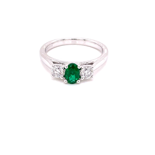 Oval Emerald and Round Brilliant Cut Diamond 3 Stone Ring  Gardiner Brothers   