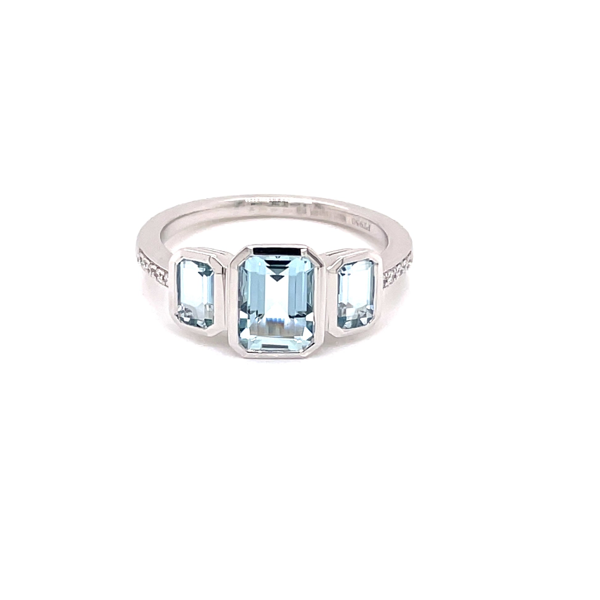 Aquamarine 3 Stone Ring with Diamond Set Shoulders  Gardiner Brothers   