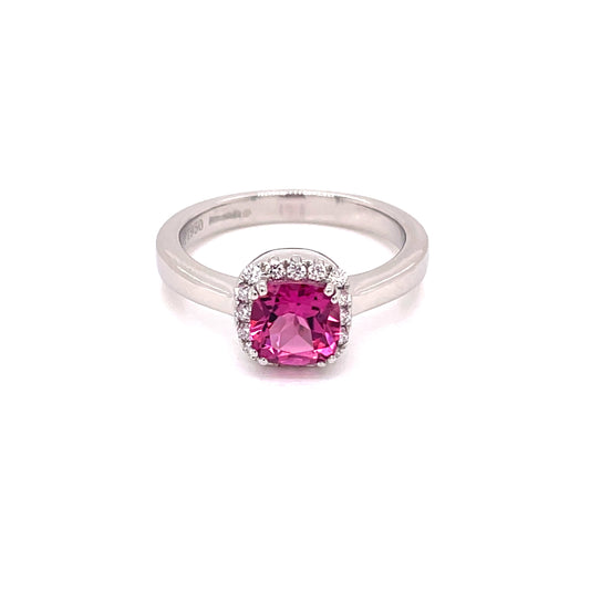 Pink Tourmaline and Round Brilliant Cut Diamond Halo Style Ring  Gardiner Brothers   
