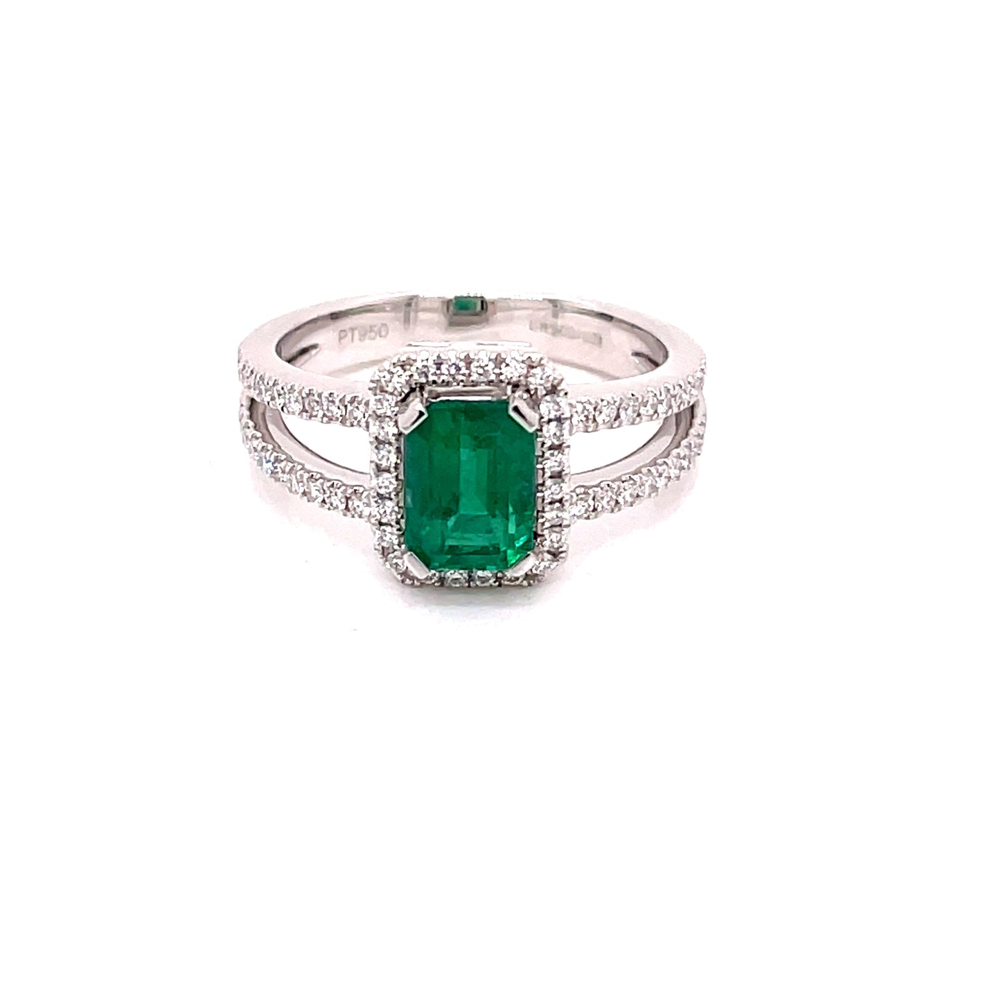 Emerald and Diamond Split Shoulder Halo Style Ring  Gardiner Brothers   