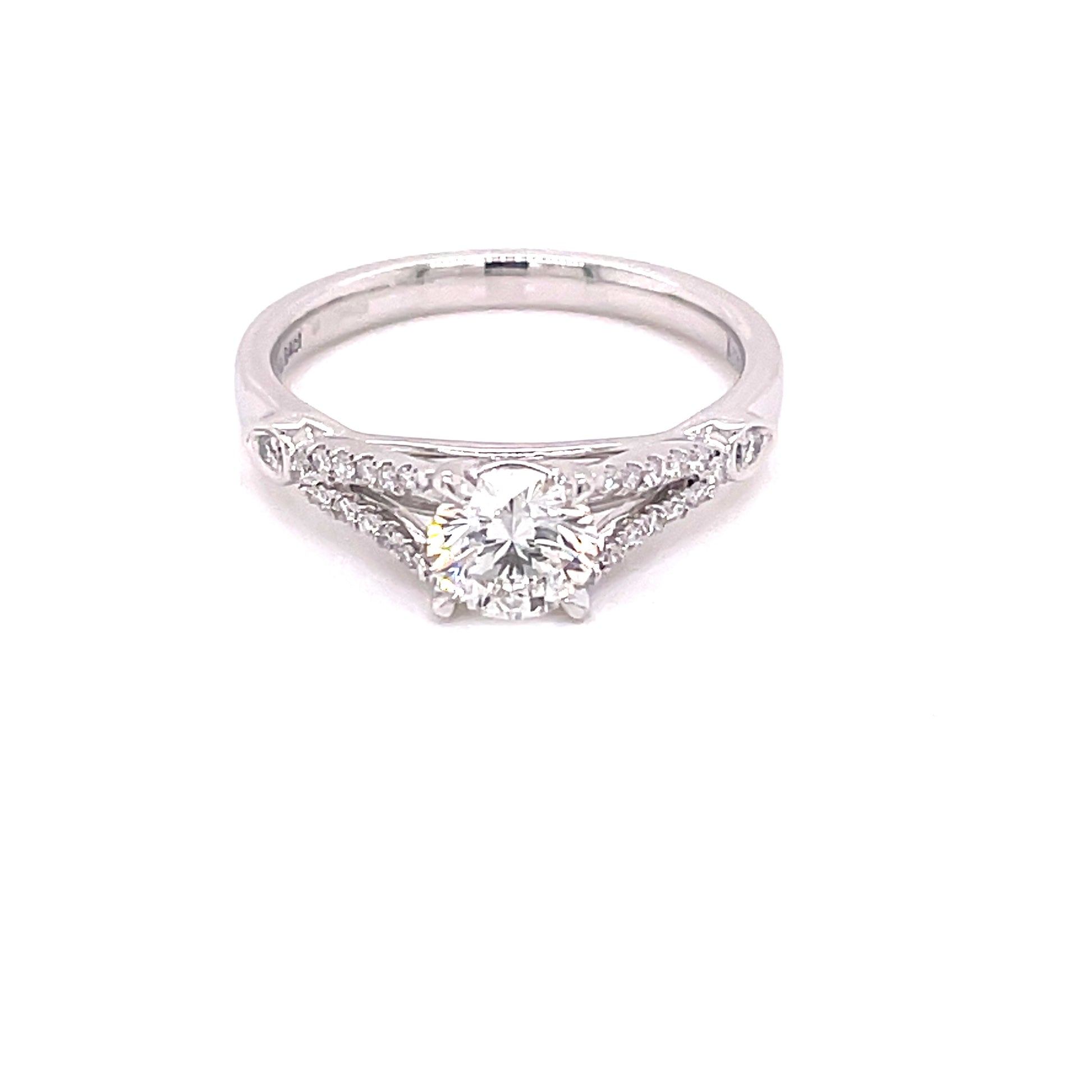 Aurora Cut Diamond Solitaire With Split Diamond Set Shoulders - 0.74cts  Gardiner Brothers   