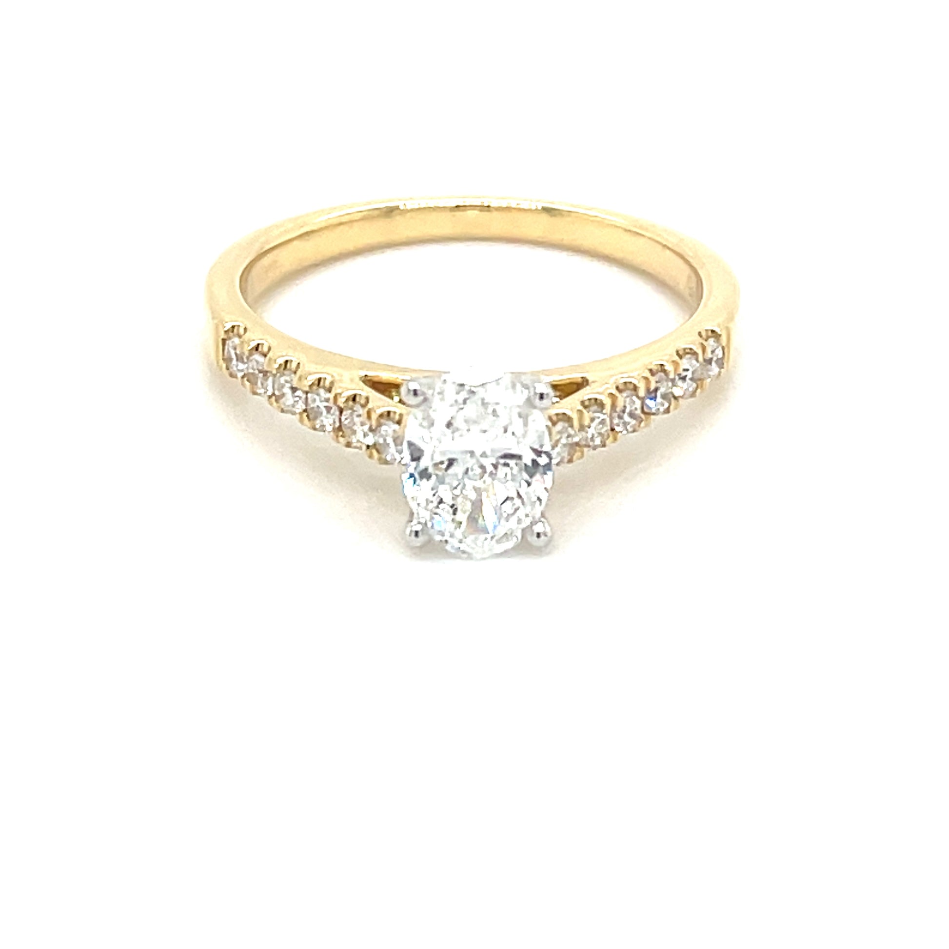 Oval Shaped Diamond Solitaire Ring With Diamond Set Shoulders - 0.93cts  Gardiner Brothers   