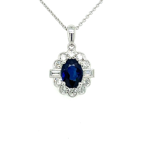 Oval Shaped Sapphire and Diamond Cluster Style Pendant  Gardiner Brothers   
