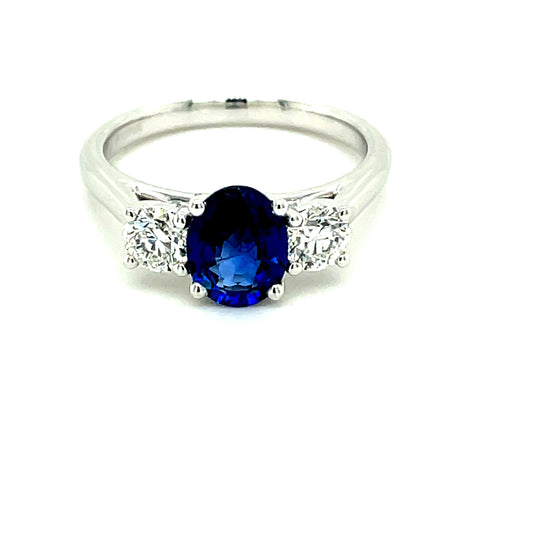 Sapphire and Round Brilliant Cut Diamond 3 Stone Ring  Gardiner Brothers   